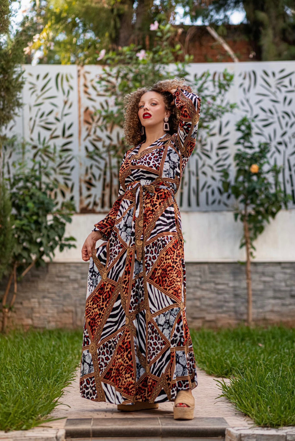 Robe col blazer imprimé animal